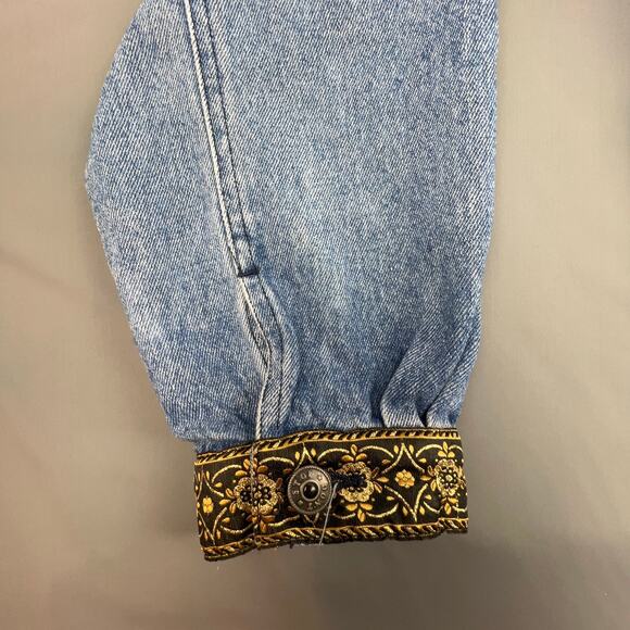 Vintage Dont Stop Jean Jacket Womens Blue Large Fashion Urban Streetwear Ornate - Picture 4 of 12